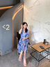ROWILUX法式優(yōu)雅碎花連衣裙女夏2025新款短袖氣質(zhì)雪紡收腰V領(lǐng)中長裙 藍(lán)色 S 曬單實(shí)拍圖