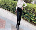 PMOG加絨加厚新款哈倫牛仔褲女2025年秋冬季高腰顯瘦百搭老爹寬松九分 黑色-黑色絨 L [建議106-116斤] 曬單實(shí)拍圖