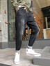 古先森小腳牛仔褲男寬松哈倫褲男士秋冬款休閑運動(dòng)大碼復古水洗高街褲子 黑色809常規款 30 【115-125斤】 曬單實(shí)拍圖