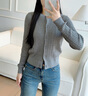 森馬（Semir）【軟糯親膚】針織衫女短款圓領純色開衫24新款溫柔修身絞花薄外套 中花灰00510 150/76A/XS 曬單實拍圖