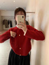 AEMAPE時尚氛圍感紅色本命年針織衫女2025新款圓領(lǐng)愛心單排扣針織開衫女 紅色 均碼 （建議85-136斤） 曬單實拍圖