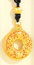 中國(guó)黃金（CHINA GOLD）黃金項(xiàng)鏈女足金花絲平安扣吊墜七夕情人節(jié)禮物送女友老婆 花絲平安扣吊墜金重約1.3g*黑繩 曬單實(shí)拍圖