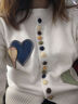 Basic House/百家好愛心刺繡彩扣羊毛衫女冬新款圓領(lǐng)減齡毛衣開衫 米白 M 曬單實拍圖