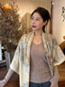 RORONOA 婦女節禮物雅致米色羊毛真絲圍巾春秋絲毛大方巾披肩圍脖 熱帶雨林-雅致米色 130cm 曬單實(shí)拍圖