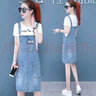 VIAFRR夏季牛仔背帶裙女新款裙子女裝減齡套裝連衣裙簡(jiǎn)約洋氣小個(gè)子套裝 【A01短袖套裝】白色+藍色背帶裙 M 曬單實(shí)拍圖