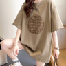 韓惠芷短袖t恤女2025夏季新款韓版寬松刺繡百搭顯瘦圓領(lǐng)中長款半袖女裝 卡其色 XL 【建議160-200斤】 曬單實拍圖