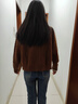 科蒙.博卡2024秋冬圓領(lǐng)慵懶紅色羊毛開衫外套女寬松加厚絞花上衣 松果咖 100/M 曬單實(shí)拍圖