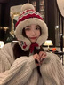 XINBUCKS雷鋒帽女冬加絨加厚毛線(xiàn)帽子甜美可愛(ài)保暖防寒套頭護耳針織帽男韓 酒紅色 適合54-59cm 曬單實(shí)拍圖