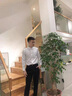 【兩件套】花花公子純色長袖襯衫套裝男2022夏季新款薄款九分西褲男長褲修身韓版襯衣商務(wù)休閑褲一套搭配 CY001白+8096長褲黑 L 曬單實(shí)拍圖