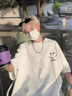 花花公子（PLAYBOY）純棉笑臉短袖t恤男款潮牌2025夏季新款男士寬松白色印花半袖衣服 白色 L 曬單實拍圖