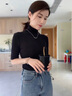 薄款黑色五分袖t恤女薄款內搭2026新款外穿高領打底衫女修身上衣 黑色 M 【90-100斤】 曬單實拍圖