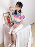 憨憨象女童短袖t恤2026夏季新款純棉潮T兒童韓版寬松條紋上衣中大童夏裝 3505彩虹條 140 cm（推薦身高130-140） 曬單實(shí)拍圖