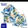 WASSUP HERMU官方男裝潮流沙灘短褲襯衫兩件套寬松舒適碎花花褲衩青年情侶套裝 曬單實(shí)拍圖