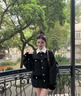 Charlie Luciano多口袋可拆卸領(lǐng)子外套秋季新款073693小香風(fēng)格子復(fù)古夾克襯衫 黑色 34 曬單實(shí)拍圖