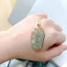 ?？ㄒ?8金k項鏈女金鑲玉翡翠吊墜女高檔奢華首飾生日禮物送長(cháng)輩 冰種飄綠樹(shù)葉子(金鑲玉項鏈) 曬單實(shí)拍圖