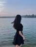 領(lǐng)季（Lingtos）連衣裙女裝法式v領(lǐng)黑色連衣裙子女夏季2024新款設計感小眾氣質(zhì)赫 黑色 L 曬單實(shí)拍圖