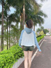貓人冰感防曬衣女夏披肩短款可拆帽檐涼感皮膚風(fēng)衣防紫外線錦綸防曬服 KY1777S霜云白/淺蘭灰-女 M 曬單實拍圖
