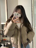 POUM美式重磅PU皮棉服潮牌時尚高街痞帥面包服寬松情侶短款棉衣 QYRJ-M6106咖色 XL 曬單實拍圖