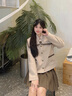 紫涵甜美套裝2件套冬季蝴蝶結(jié)大翻領(lǐng)大衣短裙學(xué)院制服 米色 M 曬單實拍圖