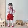 幼歌（YOUGE）寶寶背帶褲2024新款春季紅色復古燈芯絨可愛(ài)背帶短褲潮 漿果紅 90 cm 曬單實(shí)拍圖