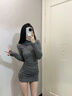 渾小象秋冬季打底長(zhǎng)袖連衣裙新款純欲性感緊身包臀裙小個(gè)子配大衣內(nèi)搭 半高領(lǐng)德絨包臀連衣裙 灰色 XL 建議120-130斤 曬單實(shí)拍圖