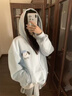 LDBE奶fufu連帽衛衣女上衣秋冬新款小狗刺繡寬松加絨加厚慵懶開(kāi)衫外套 奶藍色 L（95-115斤） 曬單實(shí)拍圖