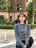 妃奧絨灰色圓領(lǐng)秋冬季薄款針織開(kāi)衫外搭洋氣毛衣女氣質(zhì)短外套兩件裝上衣 氣質(zhì)灰＋背心 M 曬單實(shí)拍圖