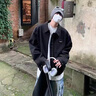 華峰依諾短款?yuàn)A克男士春秋季美式痞帥墊肩外套高級(jí)黑色cleanfit翻領(lǐng)棒球服 黑色 XL 120-140斤 曬單實(shí)拍圖