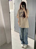 LDBE純棉重磅短袖t恤女夏季美式復(fù)古小個(gè)子圓領(lǐng)寬松慵懶風(fēng)半袖上衣潮 卡其色 M （80-100斤） 曬單實(shí)拍圖