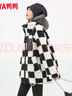 鴨鴨（YAYA）羽絨服女2025年冬季新款中長(cháng)款韓版時(shí)尚羊羔毛連帽鴨絨保暖外套HS 黑白格色 S (155) 曬單實(shí)拍圖