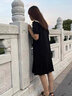 棉致法式赫本風(fēng)連衣裙女夏新款減齡娃娃領(lǐng)a字百褶顯瘦蝴蝶結(jié)小黑裙 黑色 L 曬單實(shí)拍圖