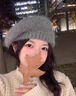Pearl Diary馬海毛針織貝雷帽女秋冬畫家帽2025新款大頭圍顯臉小灰色毛線帽子 灰色 曬單實拍圖