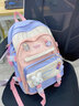 長(cháng)臂猿書(shū)包小學(xué)生女生背包夏初中學(xué)生中學(xué)生高中學(xué)生大學(xué)生高顏值兒童4-6年級高年級女童撞色大容量雙肩包 藍粉拼色帶四個(gè)徽章加兔子徽章加粉色太空人掛飾 曬單實(shí)拍圖