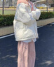 予瑾假兩件羽絨服女2024新款冬季設計感學(xué)生中長(cháng)款羊羔毛拼接連帽 白色【加厚】 S 曬單實(shí)拍圖