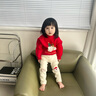 幼歌（YOUGE）嬰幼兒新款圣誕卡通彈力領(lǐng)口套頭軟糯親膚保暖純棉毛衣 圣誕紅 90 cm 曬單實(shí)拍圖