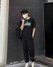 IT.NEW品牌聯(lián)名休閑褲男春夏季新款刺繡拼接運(yùn)動(dòng)長(zhǎng)褲寬松百搭束腳褲子男 黑色（B） L （建議110-130斤） 曬單實(shí)拍圖