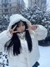 舒芳蝶（shufangdie）羽棉襖絨服女2024年秋冬季韓版寬松棉衣加厚外套面包服時尚棉服女 美拉德白 M 曬單實(shí)拍圖