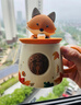 星巴克（Starbucks）杯子秋日森林萌狐貍辦公馬克杯咖啡陶瓷水杯帶蓋情侶萬(wàn)圣節禮物 楓葉萌狐禮盒+杯蓋+勺子杯墊 曬單實(shí)拍圖