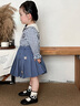 幼歌（YOUGE）嬰幼兒學(xué)院風(fēng)套裝春季寶寶清爽藍白格紋襯衫靈動百褶裙 藍色裙子 100 cm 曬單實拍圖
