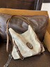 慕昂牛仔布斜挎包女大容量2025新款高級感小眾三用單肩托特包雙肩背包 米白色帶掛件 曬單實(shí)拍圖