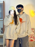 MDlila杏色情侶裝衛(wèi)衣2024新款秋冬季加絨連帽外套男女同款寬松衣服定制 太陽  杏色（春秋款）單件價(jià)  L建議(110-140斤穿) 曬單實(shí)拍圖