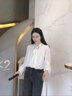 品彩 PinCai 2022春季韓版蝴蝶結(jié)長(zhǎng)袖襯衫雪紡衫喇叭袖小衫女 PW1KAH6 白色 M 曬單實(shí)拍圖