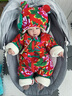 婧麒（JOYNCLEON）寶寶秋冬款周歲拜年服連體衣新款東北大花棉襖嬰幼兒加厚棉服 紅色（+帽子） 80cm 曬單實(shí)拍圖