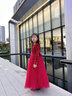 小咔衣濃（Xiaokayinong）女童禮服高端長(cháng)袖公主裙兒童主持人花童婚禮小女孩鋼琴演出服秋季 酒紅色長(cháng)袖長(cháng)款 130 曬單實(shí)拍圖