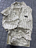 野獸派條紋印花22姆米真絲家居服短袖套裝情侶睡衣結婚禮 躲貓貓男士白條紋短褲套裝 M 曬單實(shí)拍圖
