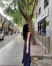西兒韓系假兩件碎花吊帶長(cháng)裙修身收腰顯瘦垂墜連衣裙氣質(zhì)藍色碎花裙 M碼90-102斤 曬單實(shí)拍圖