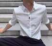 逐夢(mèng)顏襯衫男士夏季新款外套修身冰絲條紋百搭襯衣長(cháng)五分袖潮牌痞帥純色 白色T60【春秋長(cháng).袖】 L 曬單實(shí)拍圖