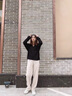 丹仔 燈芯絨闊腿褲女2022新款高腰寬松休閑女褲條絨雪尼爾褲子 3175米白單款常規(guī)款 M 曬單實拍圖