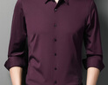 花花公子（PLAYBOY）品牌高端桑蠶絲長(cháng)袖襯衫男士春秋季商務(wù)休閑純色冬款無(wú)痕襯衣 62276加絨加厚款-紫紅 3XL 【適合體重175-190斤】 曬單實(shí)拍圖