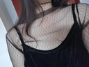 卡悠萊漁網(wǎng)打底衫透明黑紗透視紗衣服女薄紗薄沙衣服上衣蕾絲原宿風(fēng)網(wǎng)紗 黑色(網(wǎng)格) L 曬單實(shí)拍圖